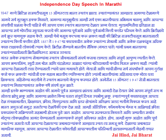 Independence Day Speech & Essay in Marathi