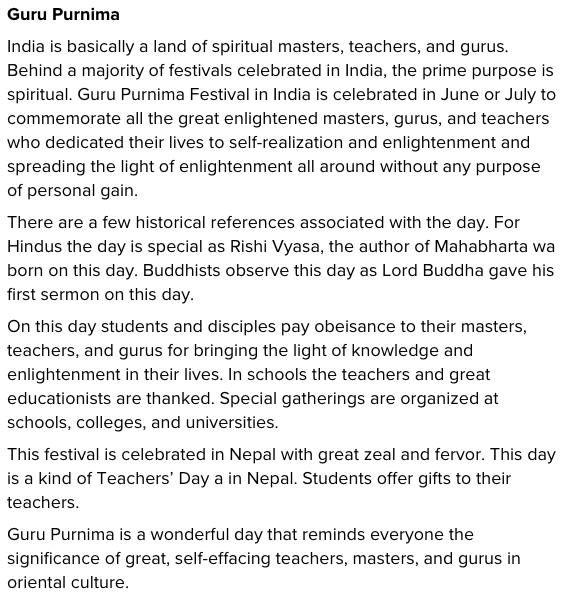Guru Purnima Speech & Essay in English