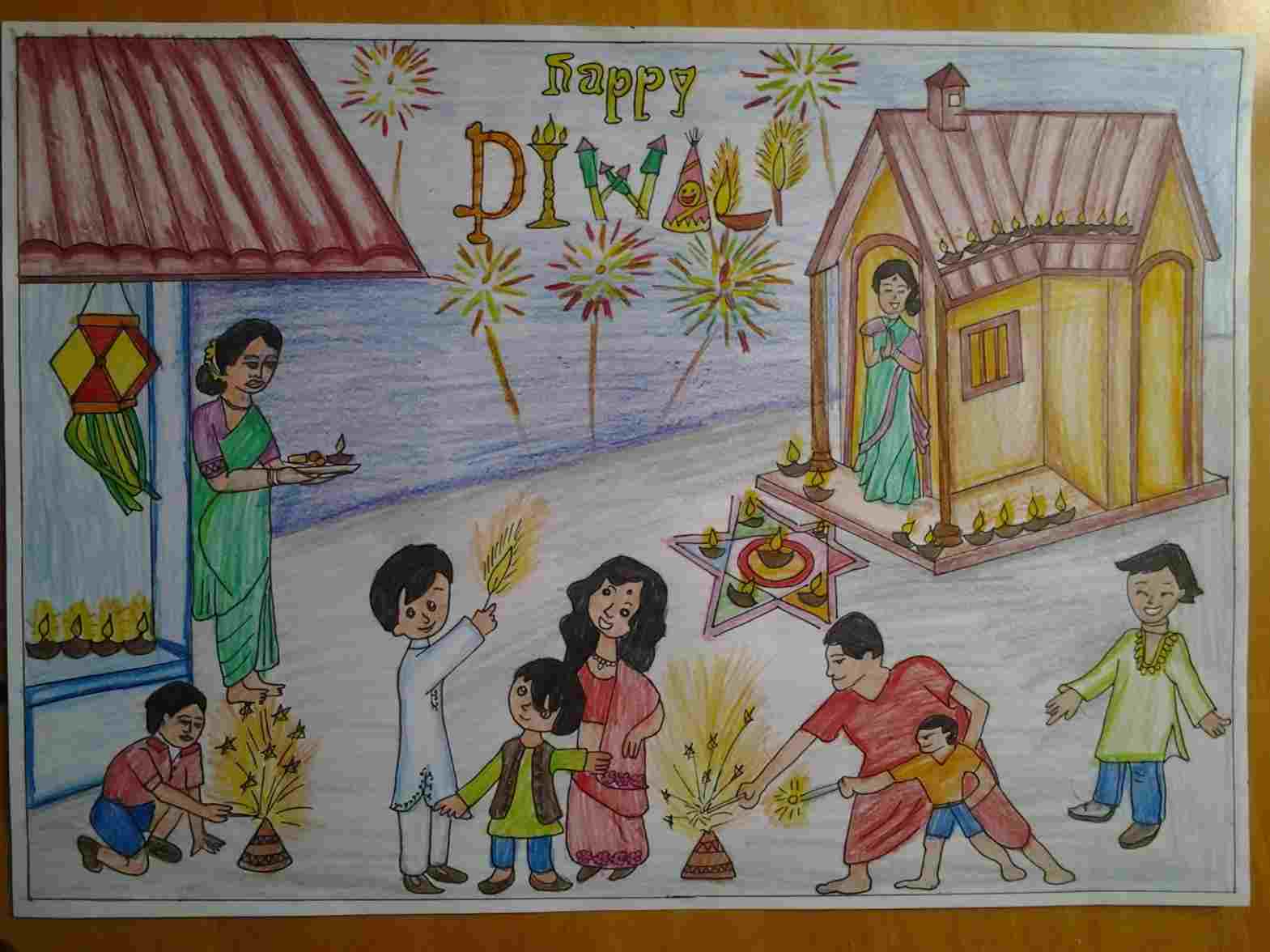 How to draw and colour easy Diwali drawing | how to draw and colour easy diwali  drawing #artuncle #diwalidrawing #oilpasteldrawing #howtodraw #painting # drawing #greetingcards #christmasdrawing... | By ART UNCLE | Facebook